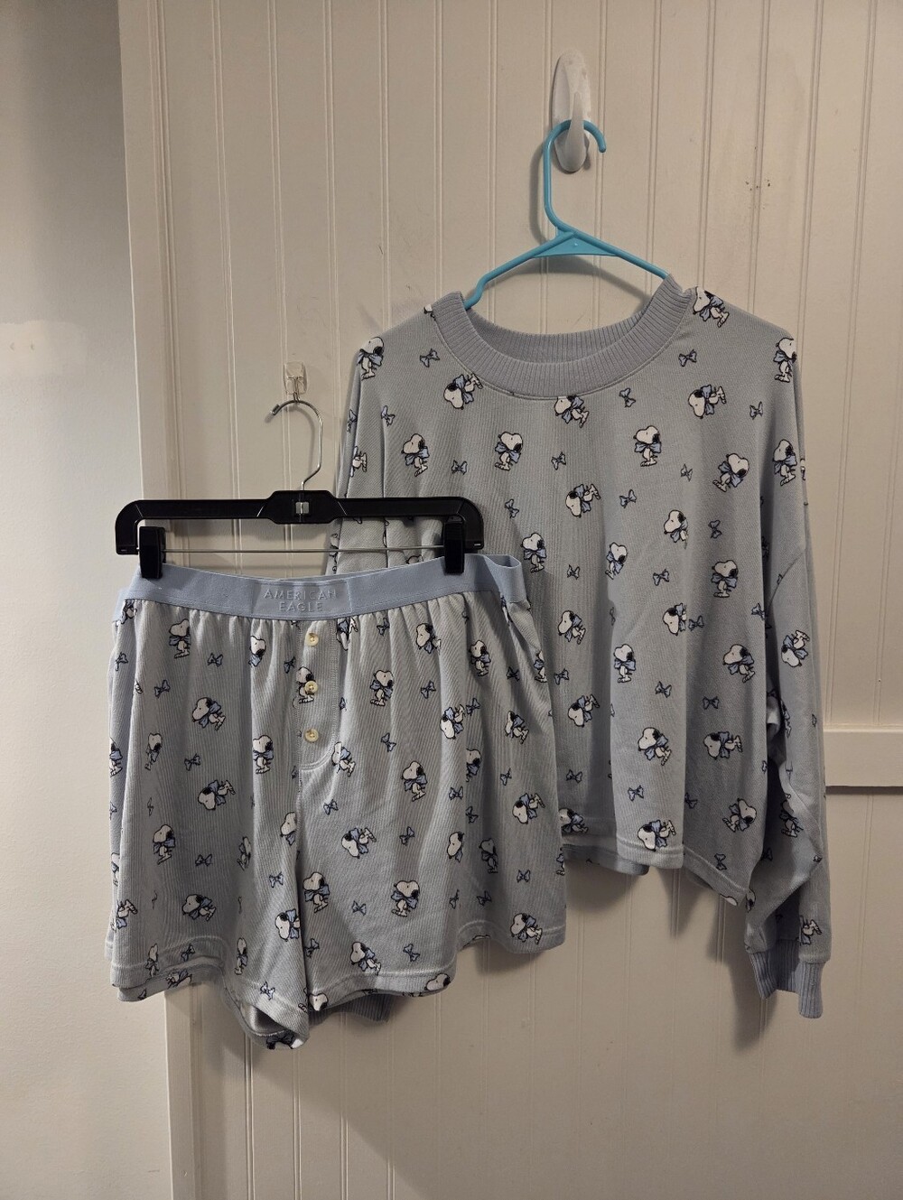 Amecican Eagle AE Lounge Snoopy With Bows Plush Pajama Set Size XXL
